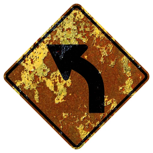 Old Rusty American Road Sign Curve — Stock Photo, Image