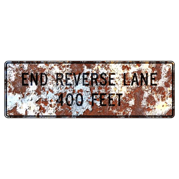 Old Rusty American Road Sign End Reverse Lane 400 Feet — Stock Photo, Image