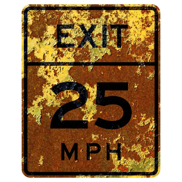 老旧生锈的美国路标 出口速度指示 — 图库照片