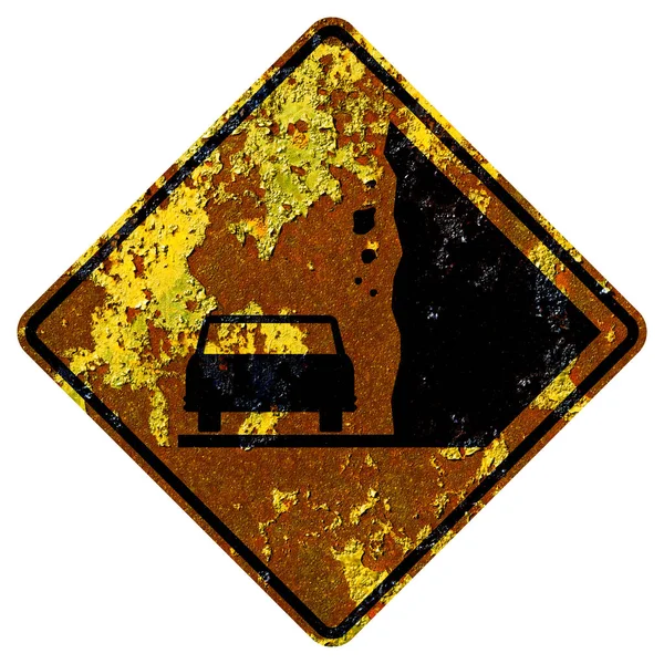 Old Rusty American Road Sign Falling Rocks California Vermont — Stock Photo, Image