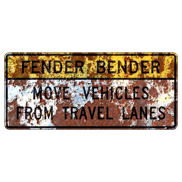 Старый Ржавый Американский Дорожный Знак Fender Сбитая Машина Дорожных Полос — стоковое фото