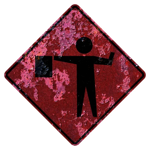 Old Rusty American Road Sign Flagger Present — Stock Photo, Image