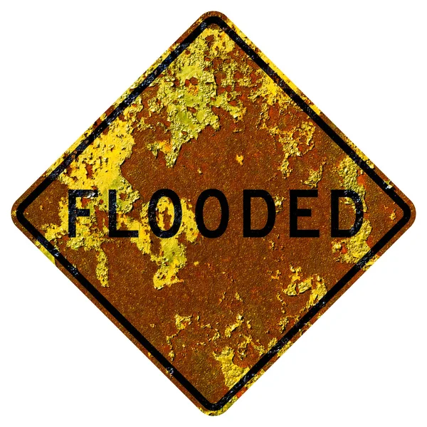 Old Rusty American Road Sign Flooded California — Stock Photo, Image