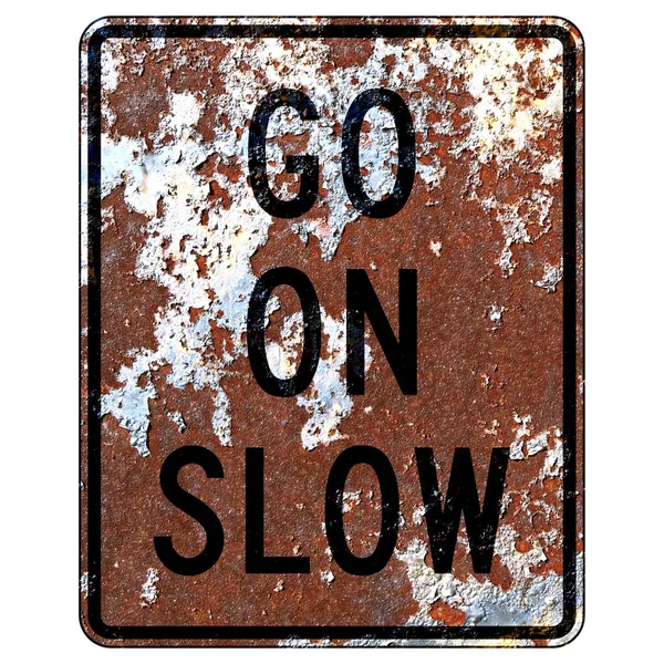 Old Rusty American Road Sign Slow — Stock Photo, Image