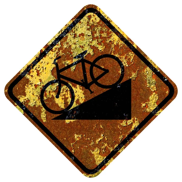 Old Rusty American Road Sign Hill Bicycle — Stock Photo, Image