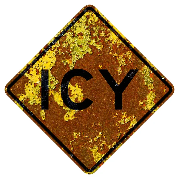 Παλιά Σκουριασμένη Αμερικανική Οδική Πινακίδα Icy Καλιφόρνια — Φωτογραφία Αρχείου