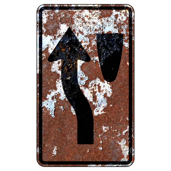 Signo Carretera Americano Oxidado Viejo Manténgase Izquierda Isla Mediana Menos — Foto de Stock