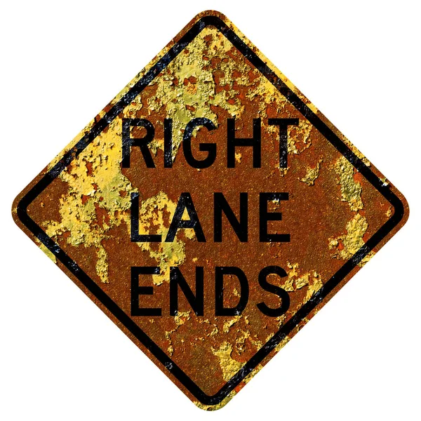 Старый Ржавый Американский Дорожный Знак Lane Ends Сокращённо Lane — стоковое фото