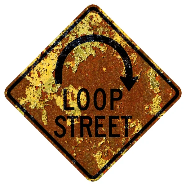 Παλιά Σκουριασμένη Αμερικανική Οδική Πινακίδα Loop Δρόμο — Φωτογραφία Αρχείου
