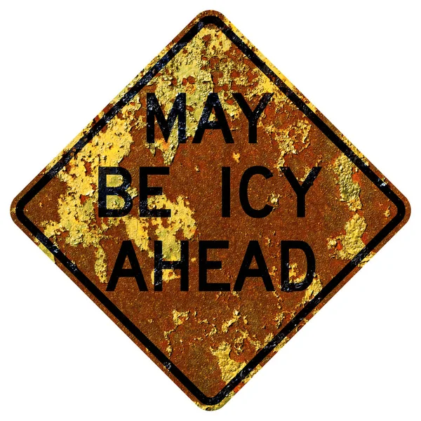 Old Rusty American Road Sign May Icy Nebraska — Stock Photo, Image