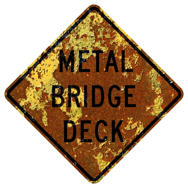 Oud Roestig Amerikaans Verkeersbord Metalen Brugdek — Stockfoto