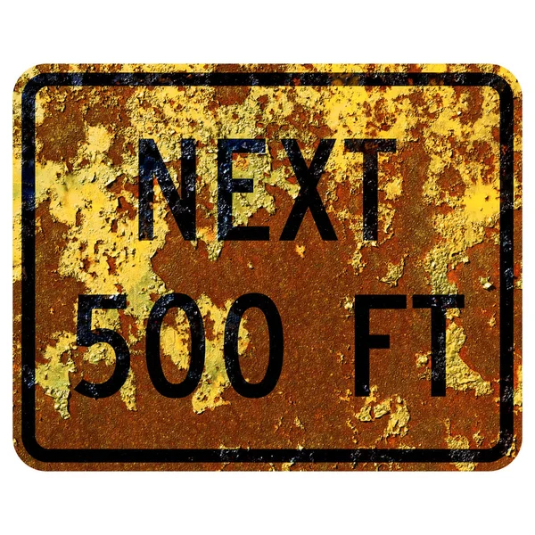 Old Rusty American Road Sign Next 500 Feet — Stock Photo, Image