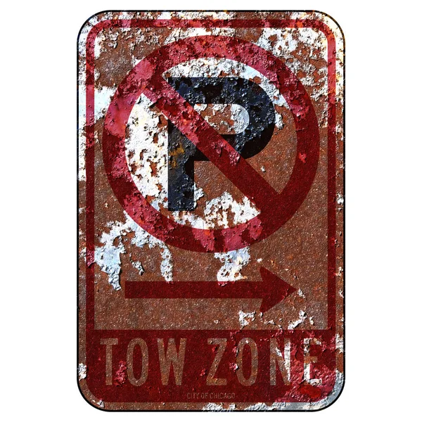 Stary Zardzewiały Amerykański Znak Drogowy Parking Law Zone Chicago — Zdjęcie stockowe
