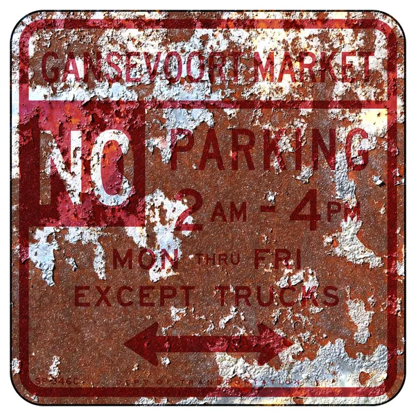 Old Rusty American Road Sign Parking Restrictions Localized New York — Stock Photo, Image