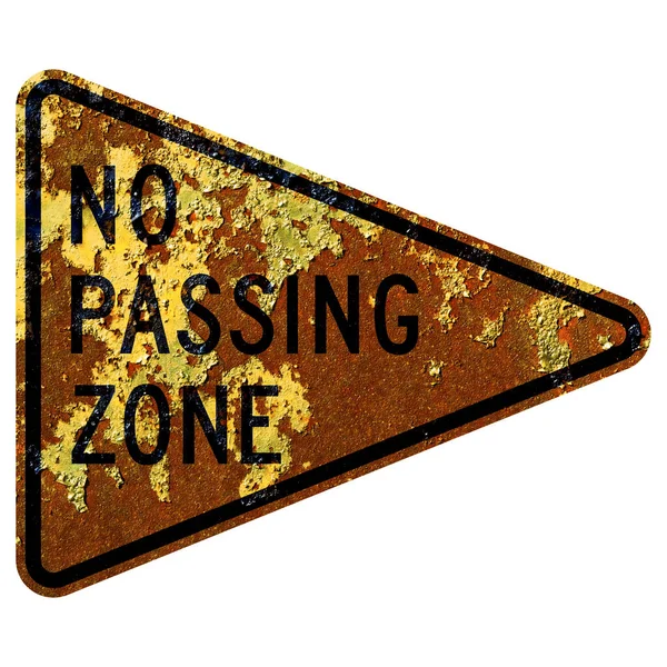 Παλιά Σκουριασμένη Αμερικανική Οδική Πινακίδα Passing Zone — Φωτογραφία Αρχείου