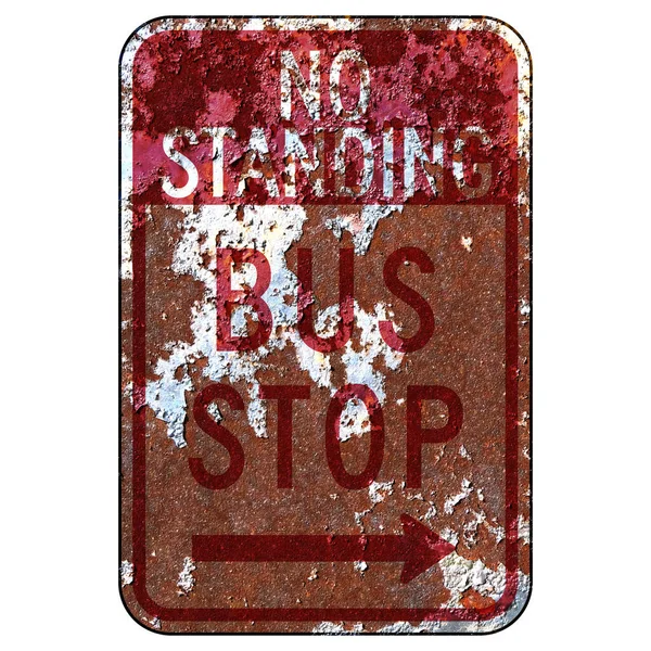 Vecchio Cartello Stradale Americano Arrugginito Nessuna Fermata Dell Autobus Filadelfia — Foto Stock
