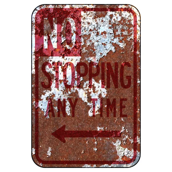 古い錆びたアメリカの道路標識 いつでも停止しない カリフォルニア州 — ストック写真