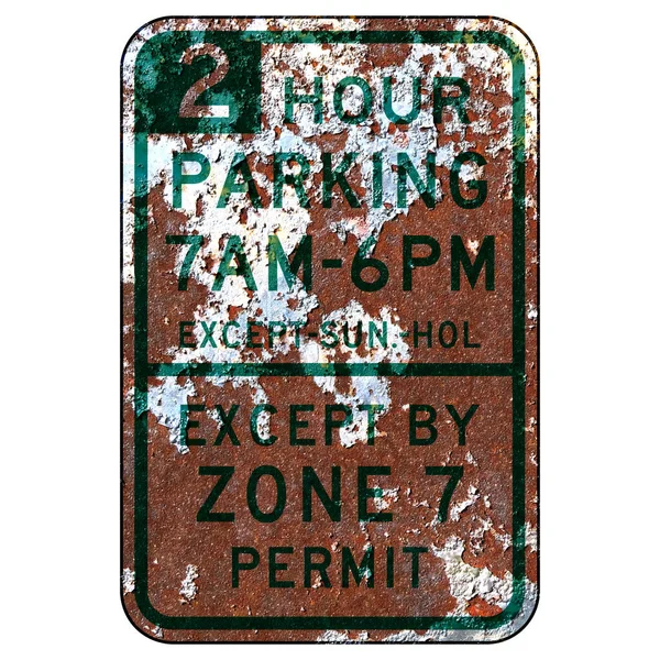 Старий Іржавий Американський Дорожній Знак Паркування Часом Дозволи Обмеження Сіетл — стокове фото