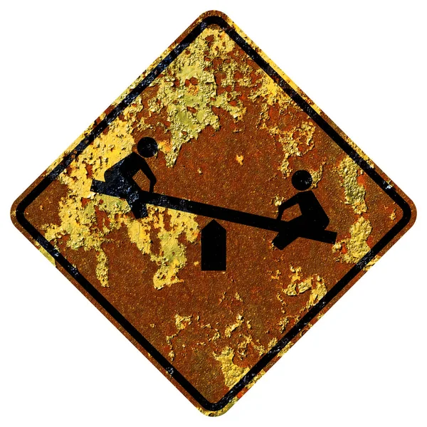 古い錆びたアメリカの道路標識 プレイグラウンド — ストック写真