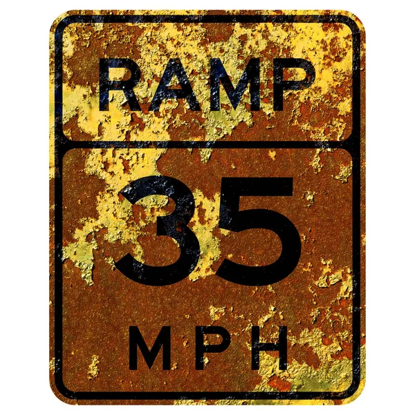 老旧生锈的美国路标 坡道车速指示 — 图库照片