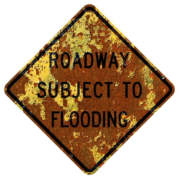 Old Rusty American Road Sign Roadway Subject Flooding Pennsylvania — Stock Photo, Image