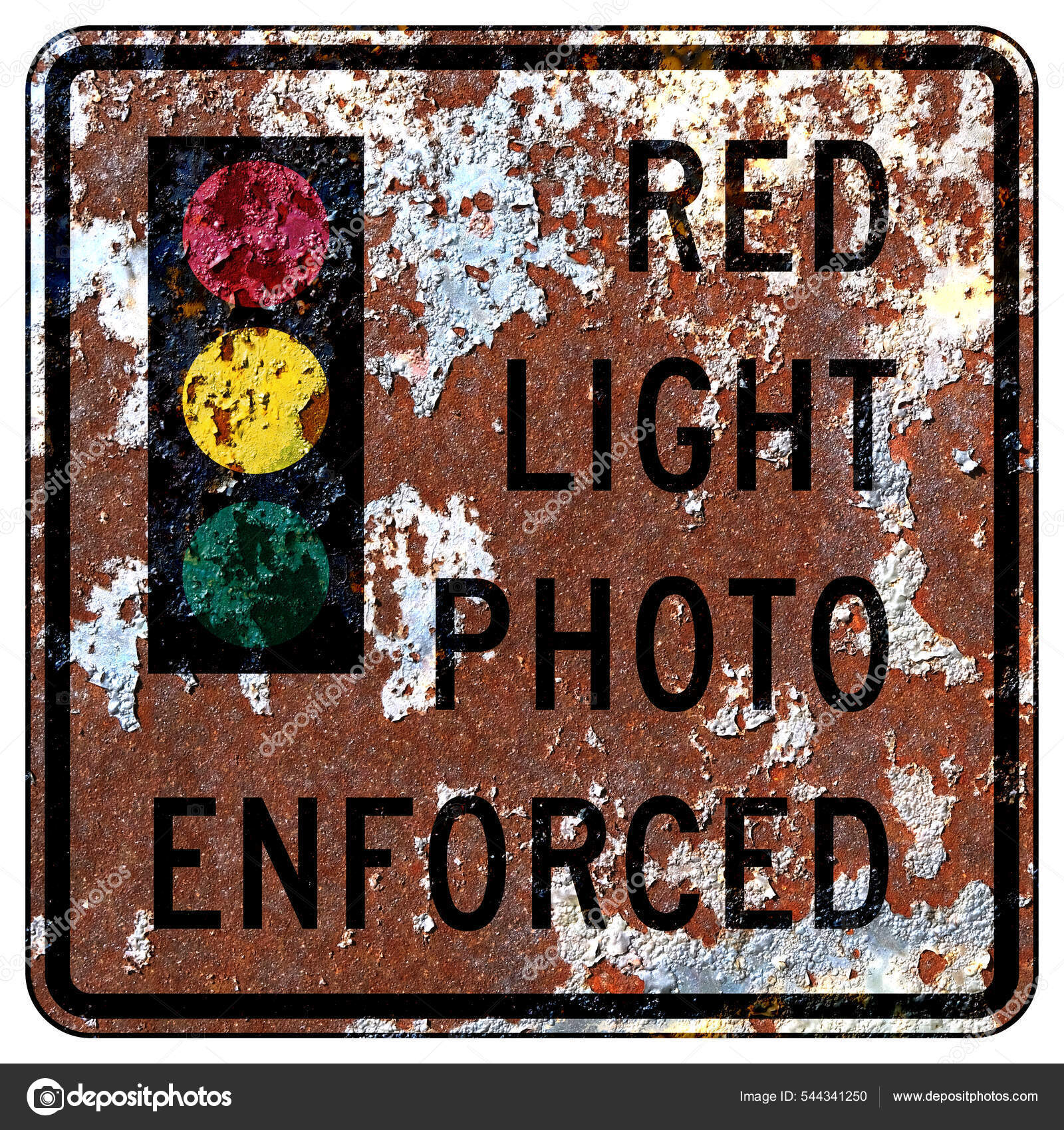 Old Rusty American Road Sign Traffic Signal Photo Enforced
