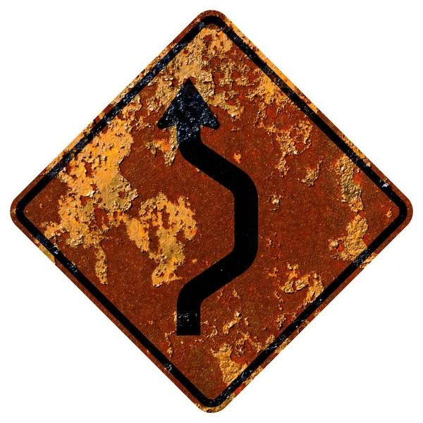 古い錆びたアメリカの道路標識 シングルレーンシフトペア — ストック写真