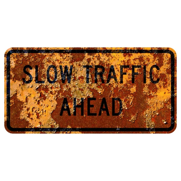 Старый Ржавый Американский Дорожный Знак Медленное Движение Впереди — стоковое фото