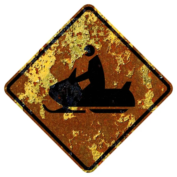 Old Rusty American Road Sign Snowmobile — Stock Photo, Image