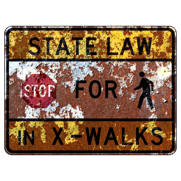 Paslı Amerikan Yol Tabelası Yaya Geçidinde Eyalet Yasaları Durduruldu — Stok fotoğraf