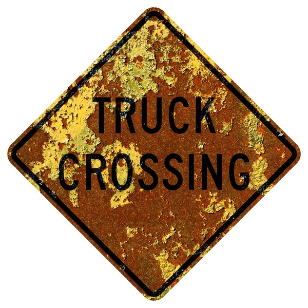 Old Rusty American Road Sign Truck Crossing — Stock Photo, Image