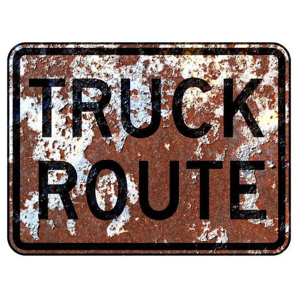 Παλιά Σκουριασμένη Αμερικανική Οδική Πινακίδα Truck Route — Φωτογραφία Αρχείου