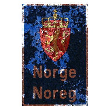 Eski grunge AB yol işareti işareti - Norveç ve Norveç sınırı