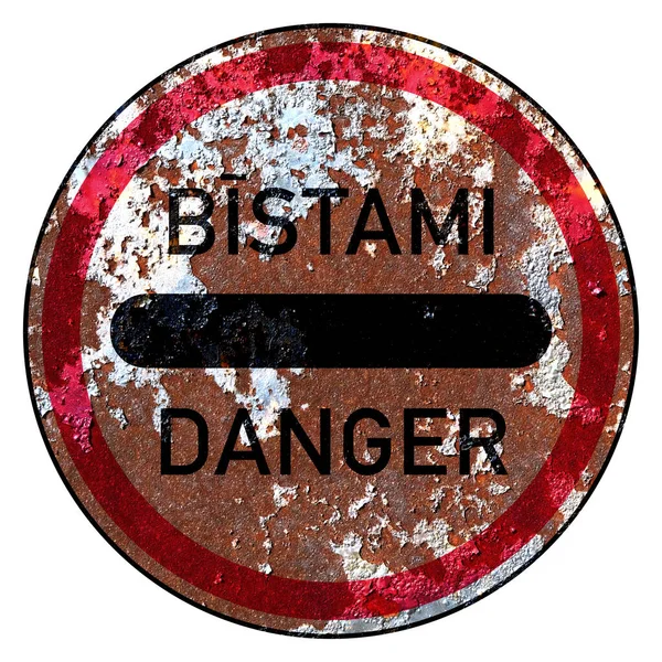 Old Grunge Road Sign Checkpoints Control Λετονία Λετονία Bistami Κίνδυνος — Φωτογραφία Αρχείου