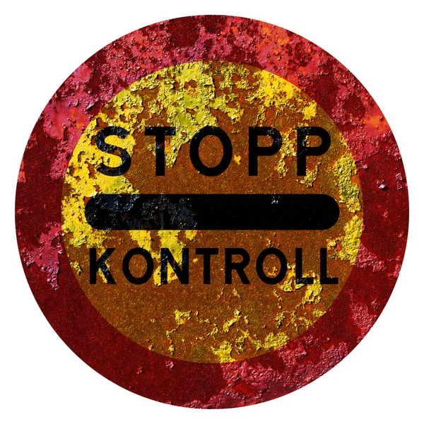 Old Grunge Road Sign Checkpoints Control Sweden Swedish Stopp — стокове фото