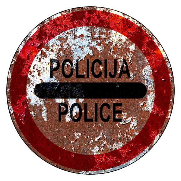 Старий Гранж Дорожній Знак Checkpoints Police Serbia Serbian Slovenia Slovenian — стокове фото