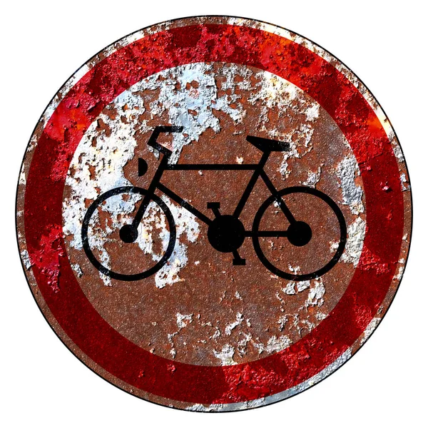 Altes Grunge Verkehrszeichen Verbotsschild Straße Für Fahrräder Gesperrt — Stockfoto