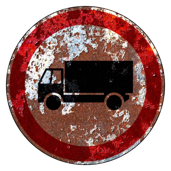 Old Grunge Road Sign Απαγορευτική Πινακίδα Δρόμος Κλειστός Για Φορτηγά — Φωτογραφία Αρχείου