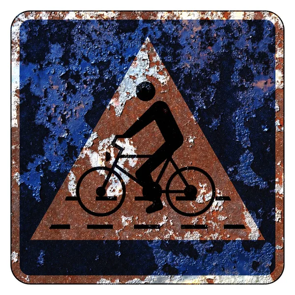 Old Grunge Road Sign Ειδικοί Κανονισμοί Ποδηλάτης Διέλευσης — Φωτογραφία Αρχείου