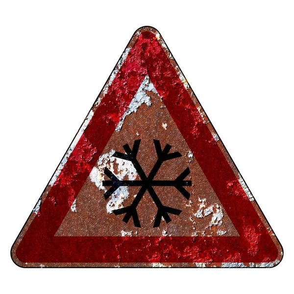 Altes Grunge Verkehrszeichen Warnschild Eis — Stockfoto