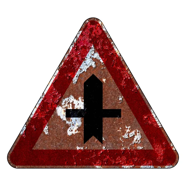 Old Grunge Road Sign Výstražná Značka Prioritní Silniční Značka — Stock fotografie