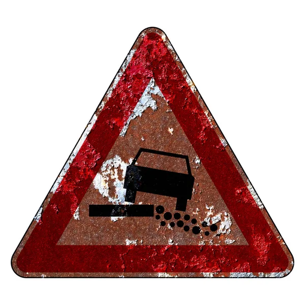 Old Grunge Road Sign Warning Sign Soft Road Shoulder — Stock fotografie