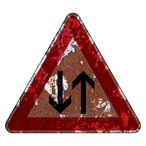 Old Grunge Road Sign Two Way Traffic Sign — 스톡 사진