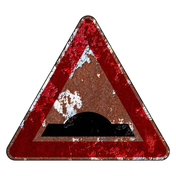 Old Grunge Road Sign Warning Sign Uneven Roadway Variant — Stock Photo, Image