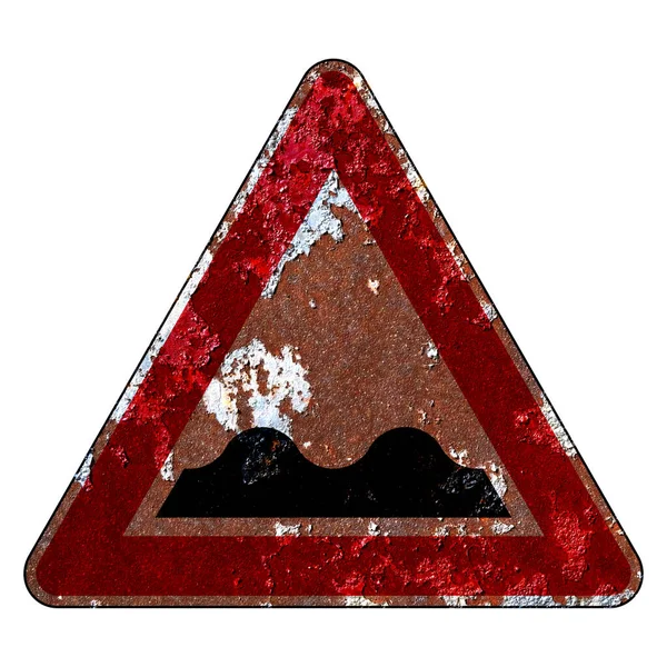 Eski Grunge Yol Işareti Uyarı Tabelası Sorunlu Yol — Stok fotoğraf