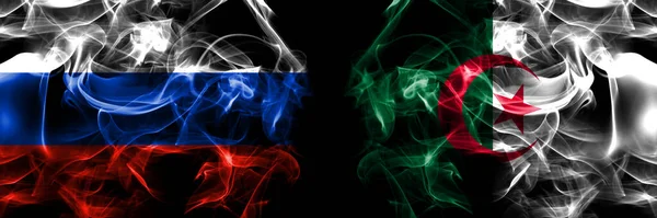Russland Russland Gegen Algerien Algerische Flaggen Rauchfahne Nebeneinander Isoliert Auf — Stockfoto