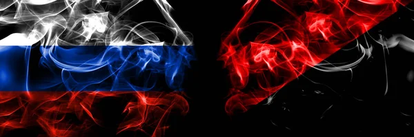 Russia Russian Anarchist Anarcho Syndicalist Communist Socialist Flags Smoke Flag — Stock Photo, Image