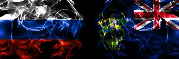 Ryssland Ryssland Kontra Storbritannien Pitcairnöarnas Flaggor Rök Flagga Placerad Sida — Stockfoto