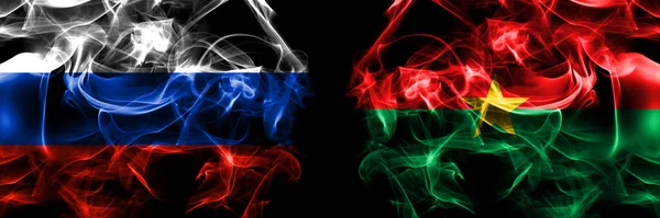 Russia Russian Burkina Faso Burkinese Flags Smoke Flag Placed Side — Stock Photo, Image