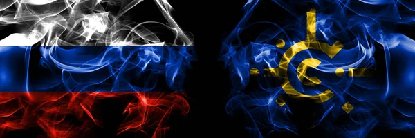 Rusko Ruská Vlajka Vlajka Cefta Kouřový Prapor Umístěný Vedle Sebe — Stock fotografie